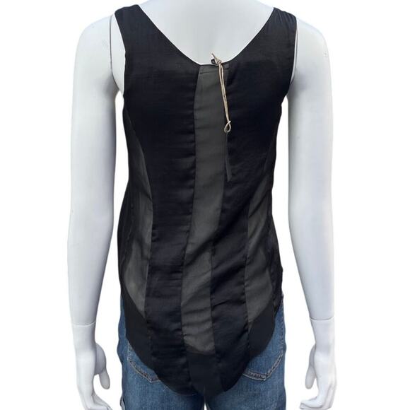 rag & bone Aubrey Black Sleeveless Top Sheer Overlay Silk Trim Blouse XS - Picture 3 of 14